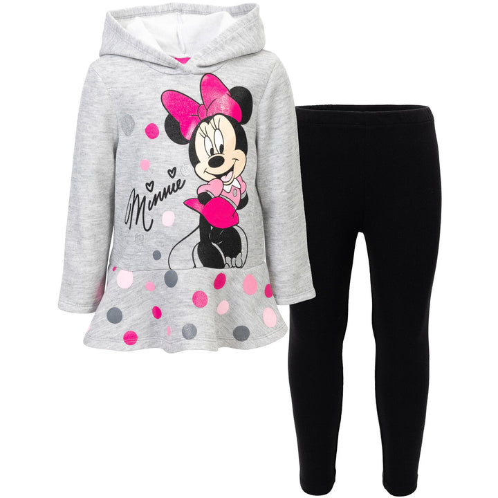 Disney Minnie Mouse Pullover Peplum Fleece Hoodie and Leggings Outfit Set - imagikids