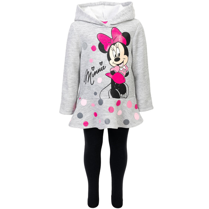 Disney Minnie Mouse Pullover Peplum Fleece Hoodie and Leggings Outfit Set - imagikids