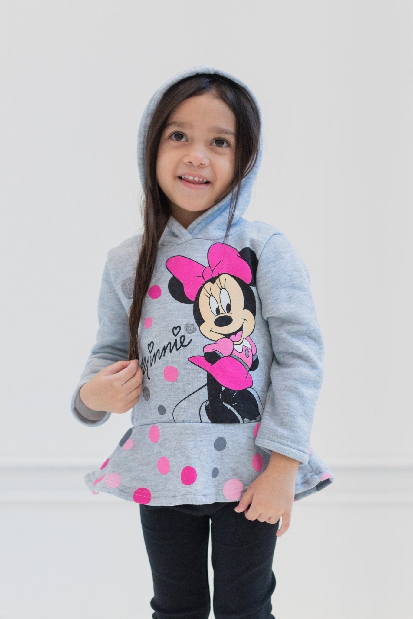Disney Minnie Mouse Pullover Peplum Fleece Hoodie and Leggings Outfit Set - imagikids