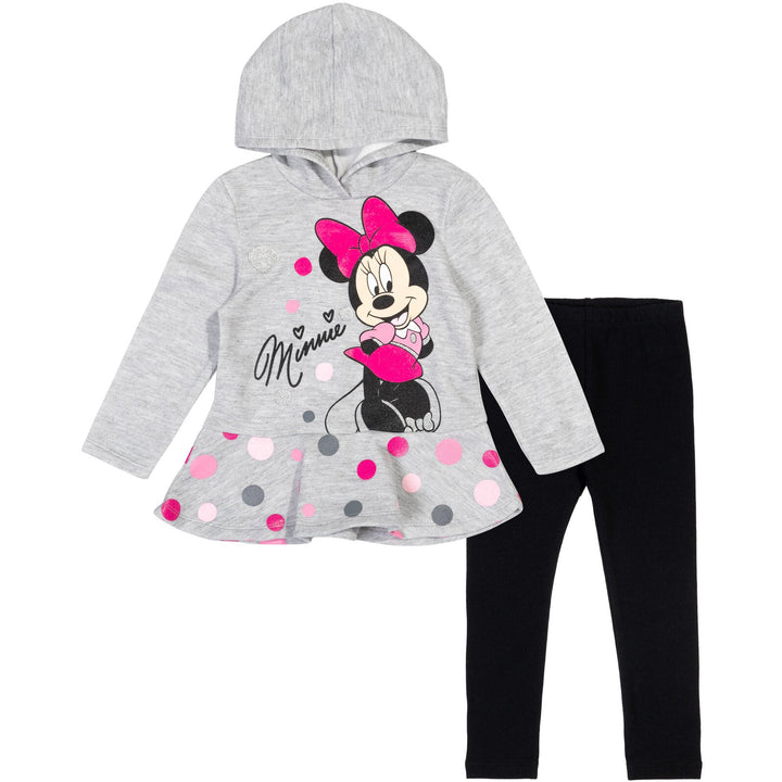 Disney Minnie Mouse Pullover Peplum Fleece Hoodie and Leggings Outfit Set - imagikids