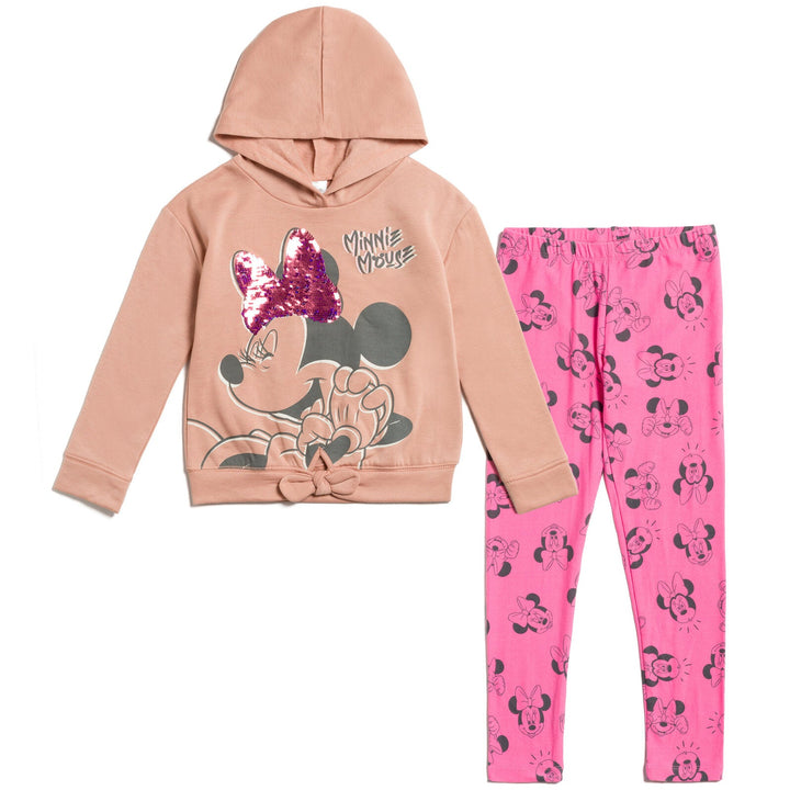 Disney Minnie Mouse Sequin Pullover Fleece Hoodie and Leggings Outfit Set - imagikids