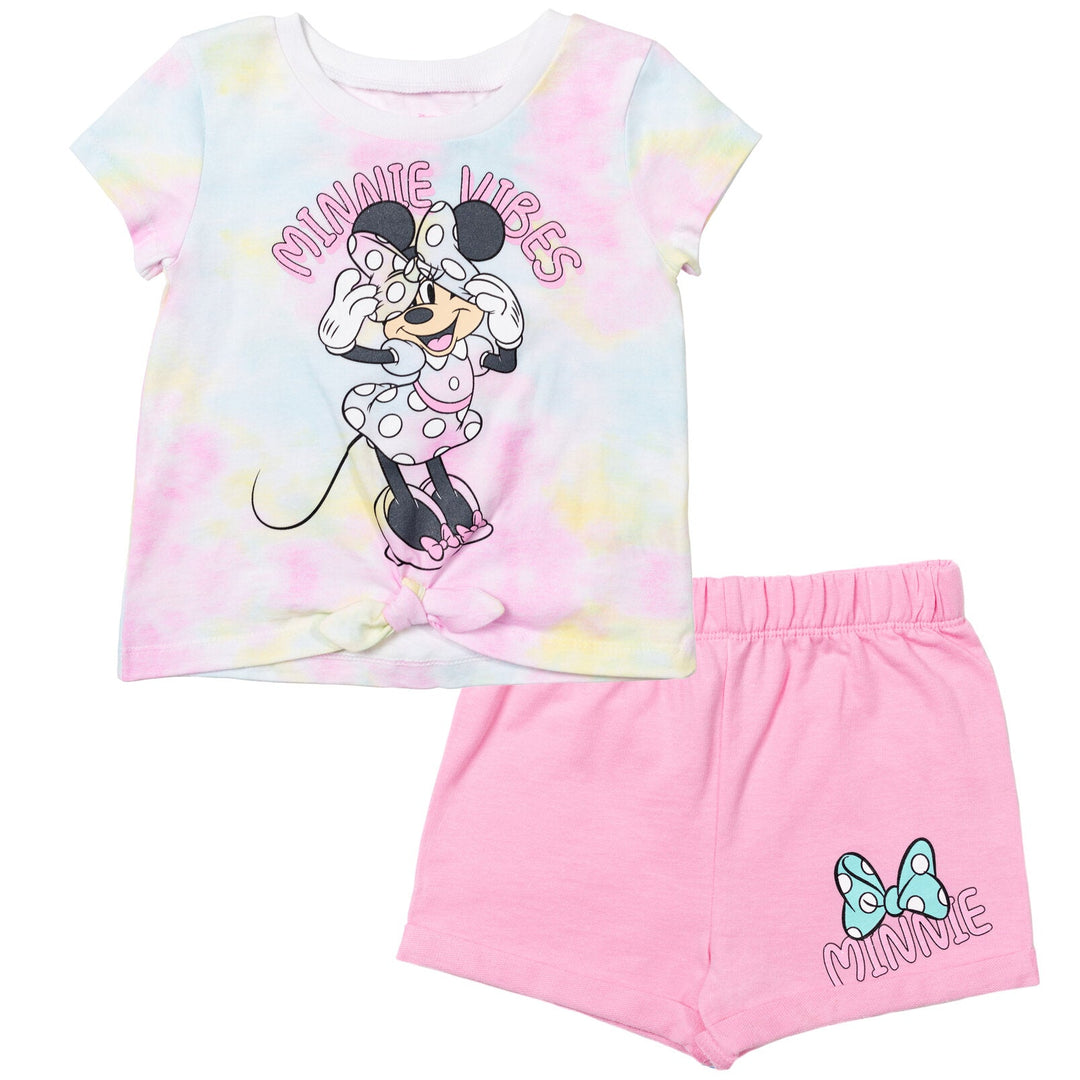 Disney Minnie Mouse T-Shirt French Terry Shorts and Scrunchie 3 Piece Outfit Set - imagikids