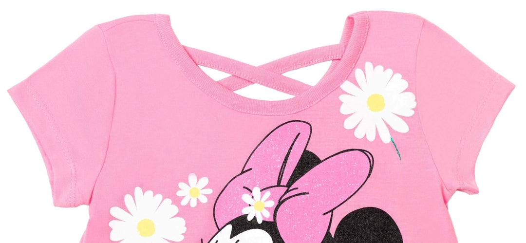 Disney Minnie Mouse T-Shirt French Terry Shorts and Scrunchie 3 Piece Outfit Set - imagikids