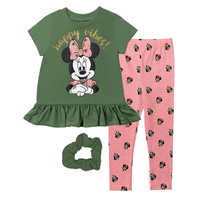 Disney Minnie Mouse T-Shirt Leggings and Scrunchie 3 Piece Outfit Set - imagikids