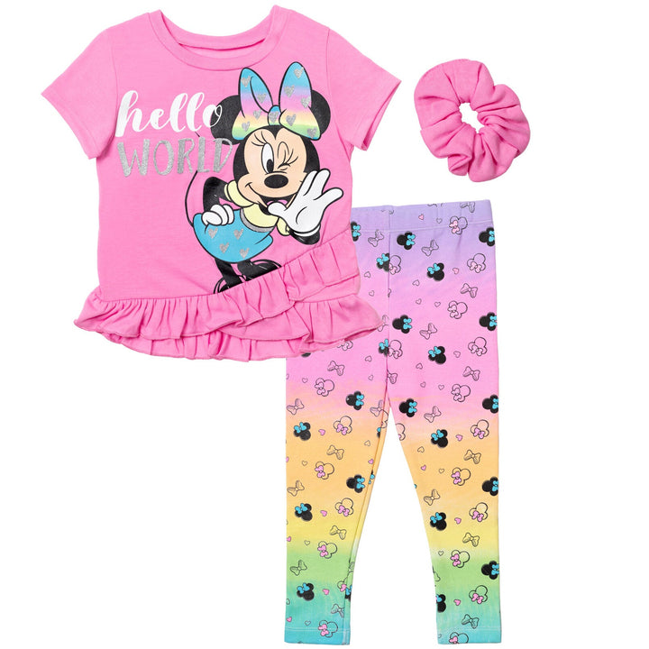 Disney Minnie Mouse T-Shirt Leggings and Scrunchie 3 Piece Outfit Set - imagikids