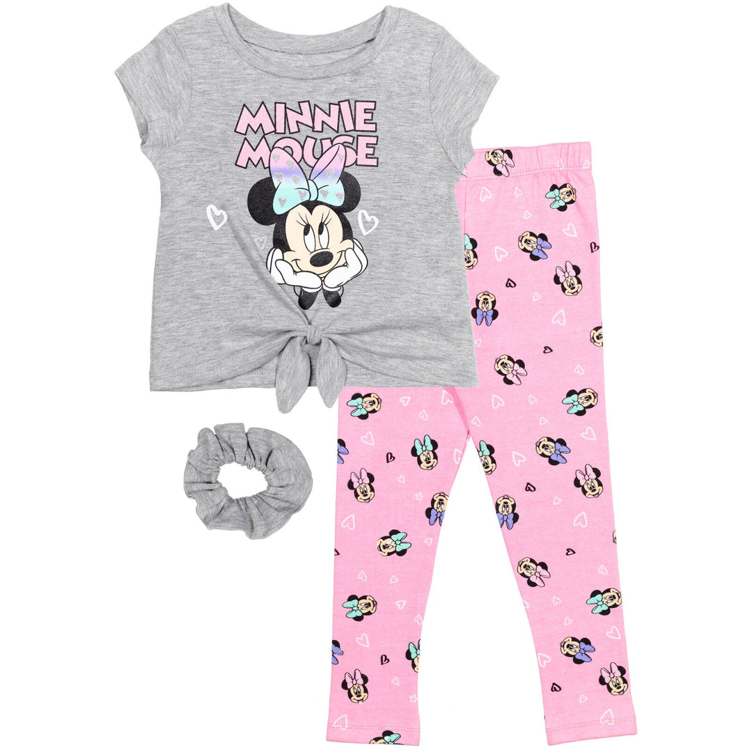 Disney Minnie Mouse T-Shirt Leggings and Scrunchie 3 Piece Outfit Set - imagikids