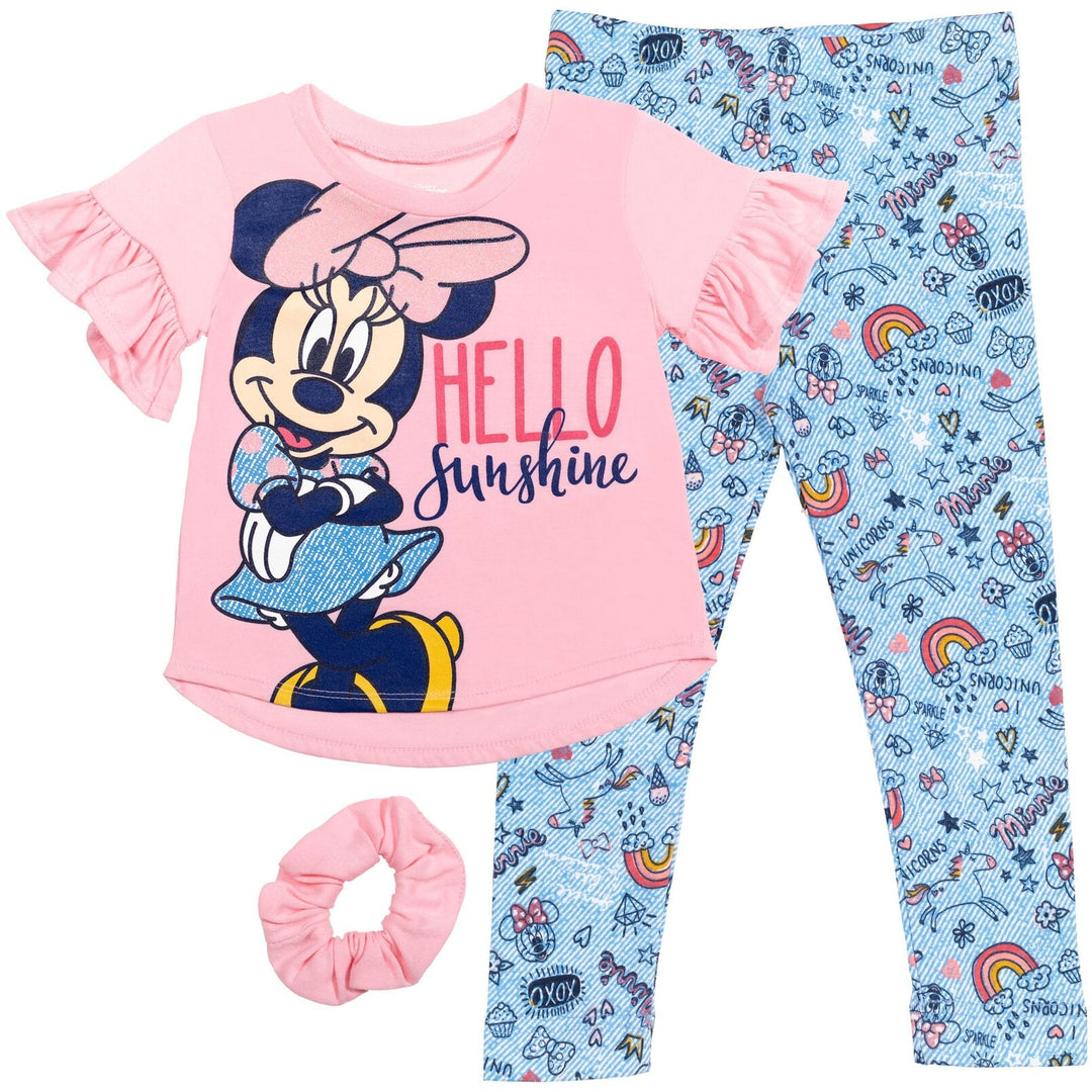 Disney Minnie Mouse T-Shirt Leggings and Scrunchie 3 Piece Outfit Set - imagikids