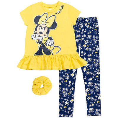 Disney Minnie Mouse T-Shirt Leggings and Scrunchie 3 Piece Outfit Set - imagikids