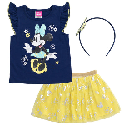 Disney Minnie Mouse T-Shirt Tulle Mesh Skirt and Headband 3 Piece Outfit Set - imagikids