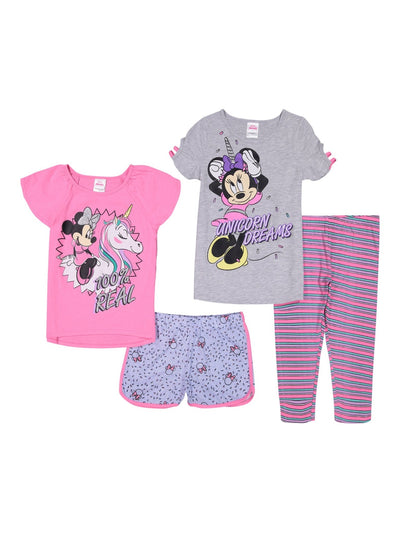 Disney Minnie Mouse T-Shirts Leggings and Dolphin Shorts 4 Piece Outfit Set - imagikids