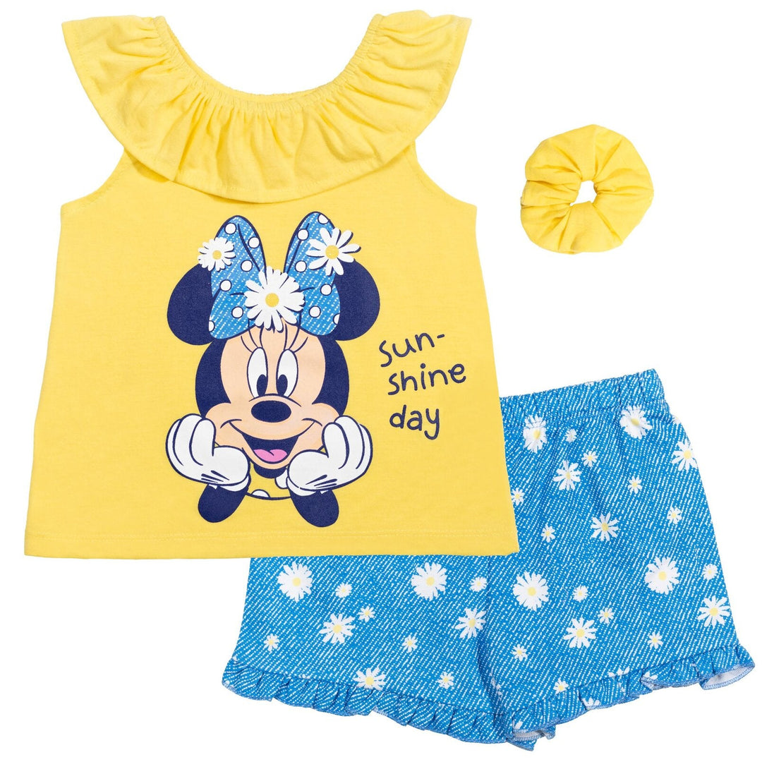 Disney Minnie Mouse Tank Top French Terry Shorts and Scrunchie 3 Piece Outfit Set - imagikids