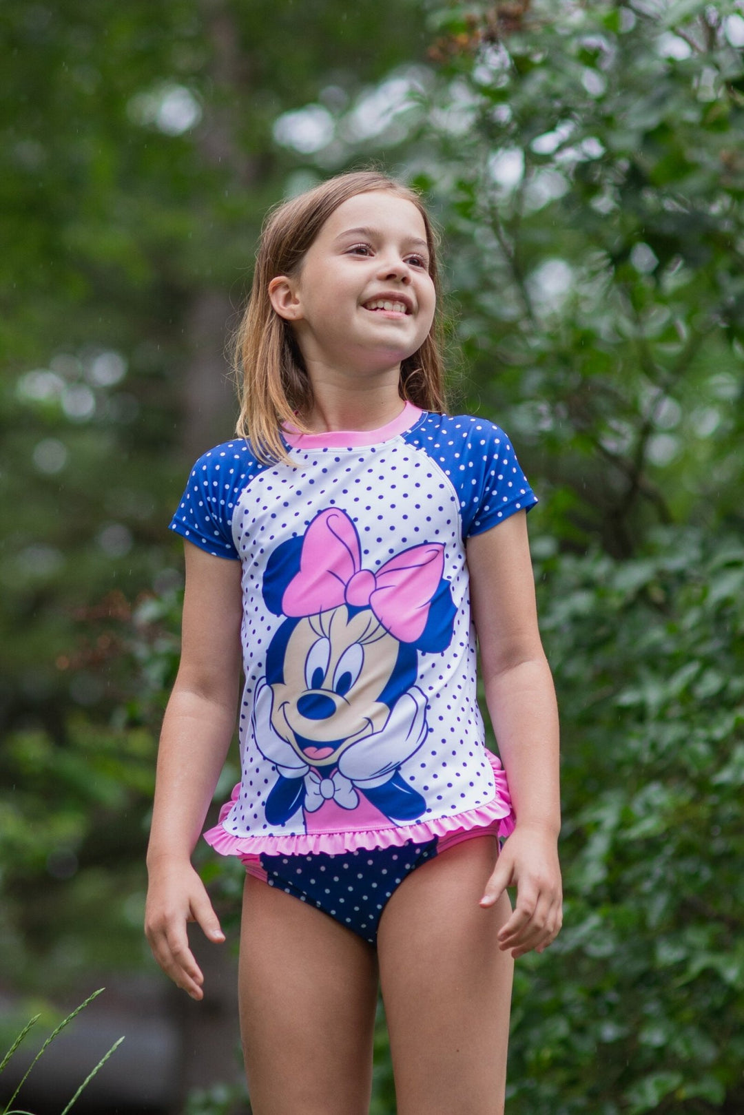 Disney Minnie Mouse UPF 50+ One Piece Bathing Suit Bikini Top Rash Guard Modest Swimsuit Skirt Bottom 5 Set - imagikids