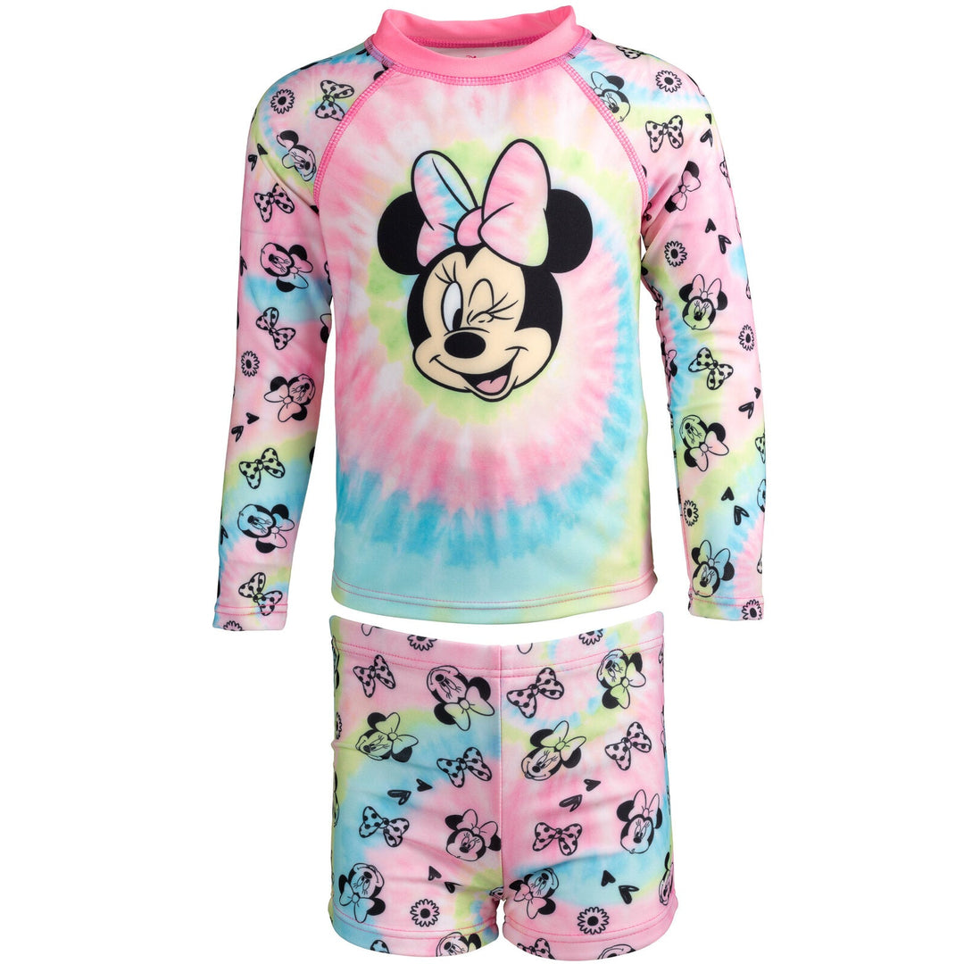 Disney Minnie Mouse UPF 50+ Rash Guard Swim Shorts Swimsuit Set - imagikids