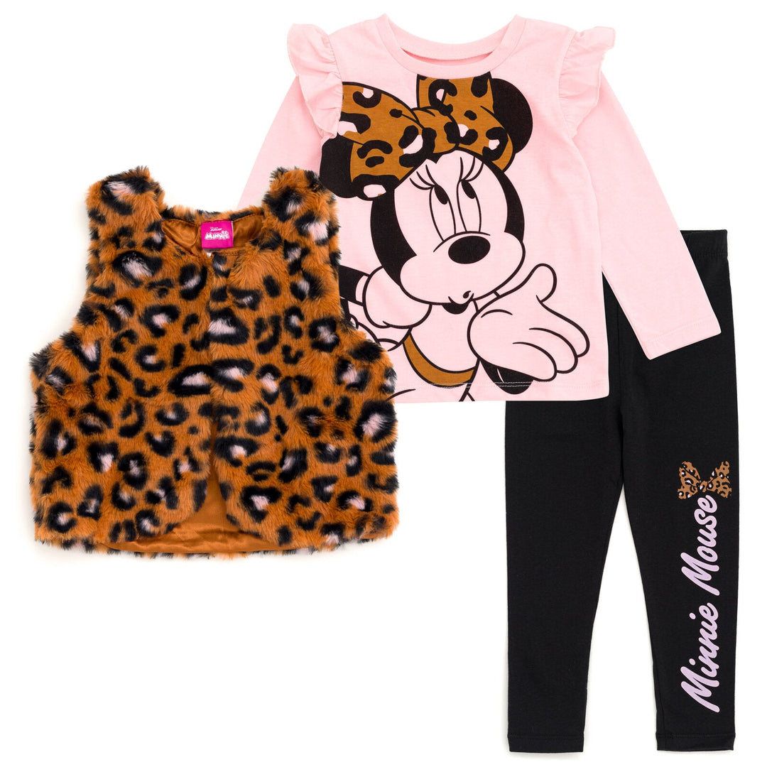 Disney Minnie Mouse Vest T-Shirt and Leggings 3 Piece Outfit Set - imagikids