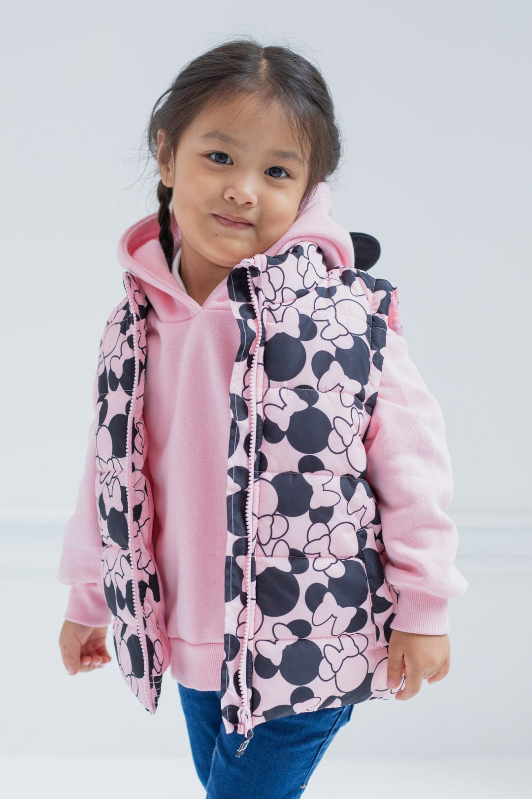 Disney Minnie Mouse Zip Up Vest 2fer Jacket and Pullover Hoodie - imagikids