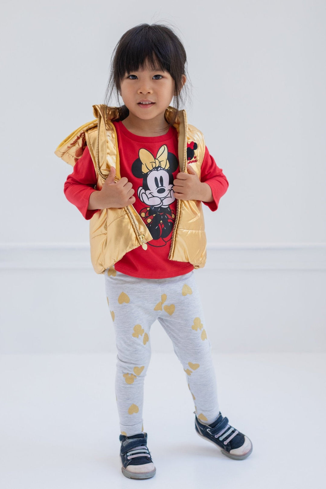 Disney Minnie Mouse Zip Up Vest Puffer T-Shirt and Leggings 3 Piece Outfit Set - imagikids