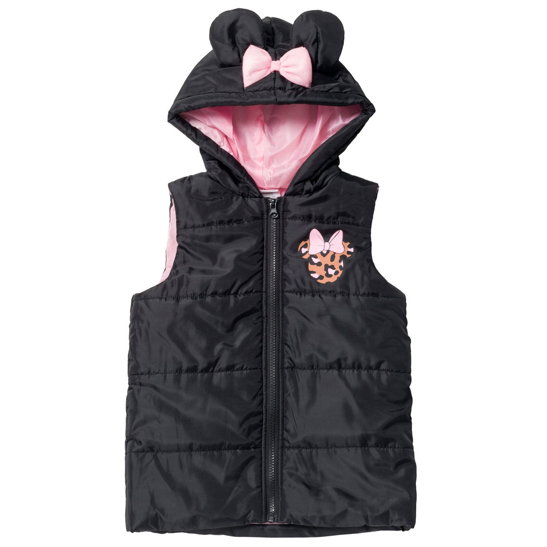 Disney Minnie Mouse Zip Up Vest Puffer T-Shirt and Leggings 3 Piece Outfit Set - imagikids