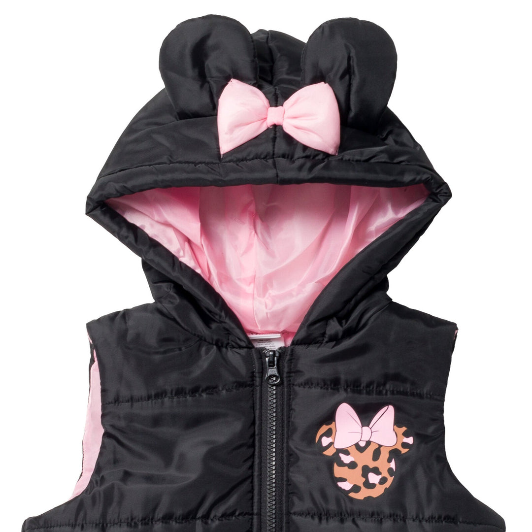 Disney Minnie Mouse Zip Up Vest Puffer T-Shirt and Leggings 3 Piece Outfit Set - imagikids