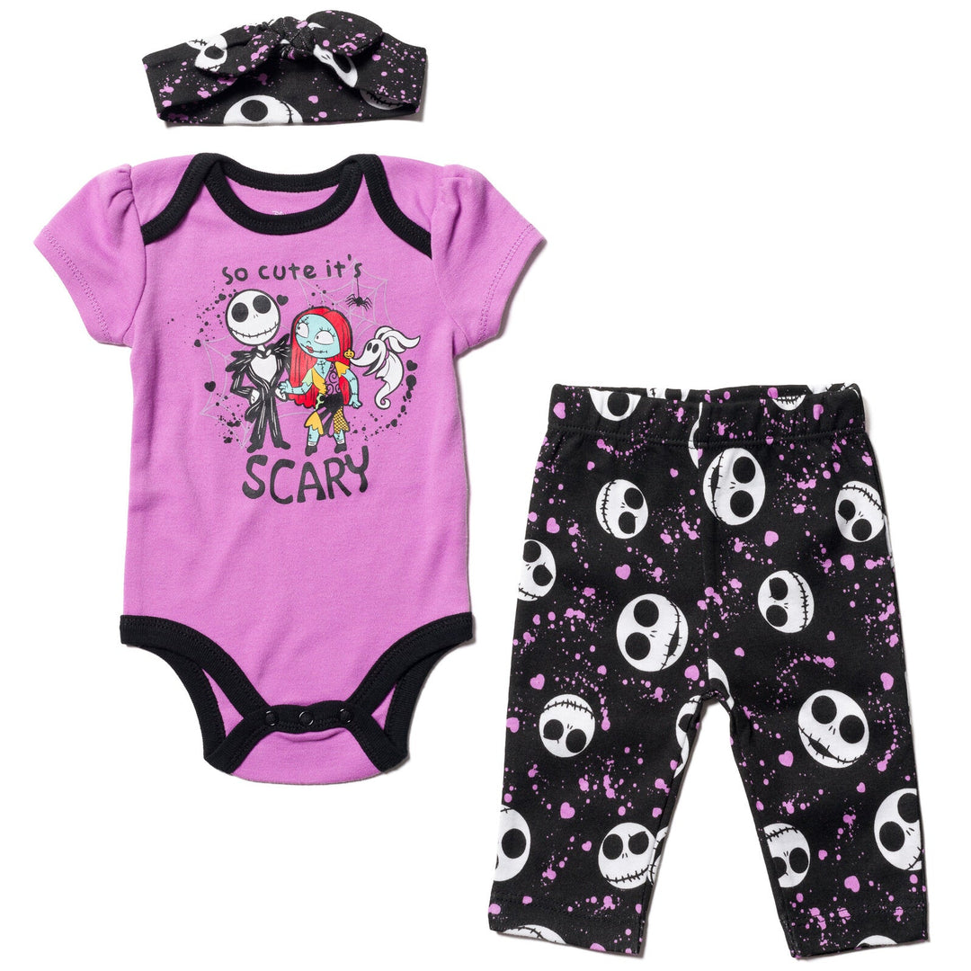 Disney Nightmare Before Christmas Bodysuit Pants and Headband 3 Piece Outfit Set - imagikids