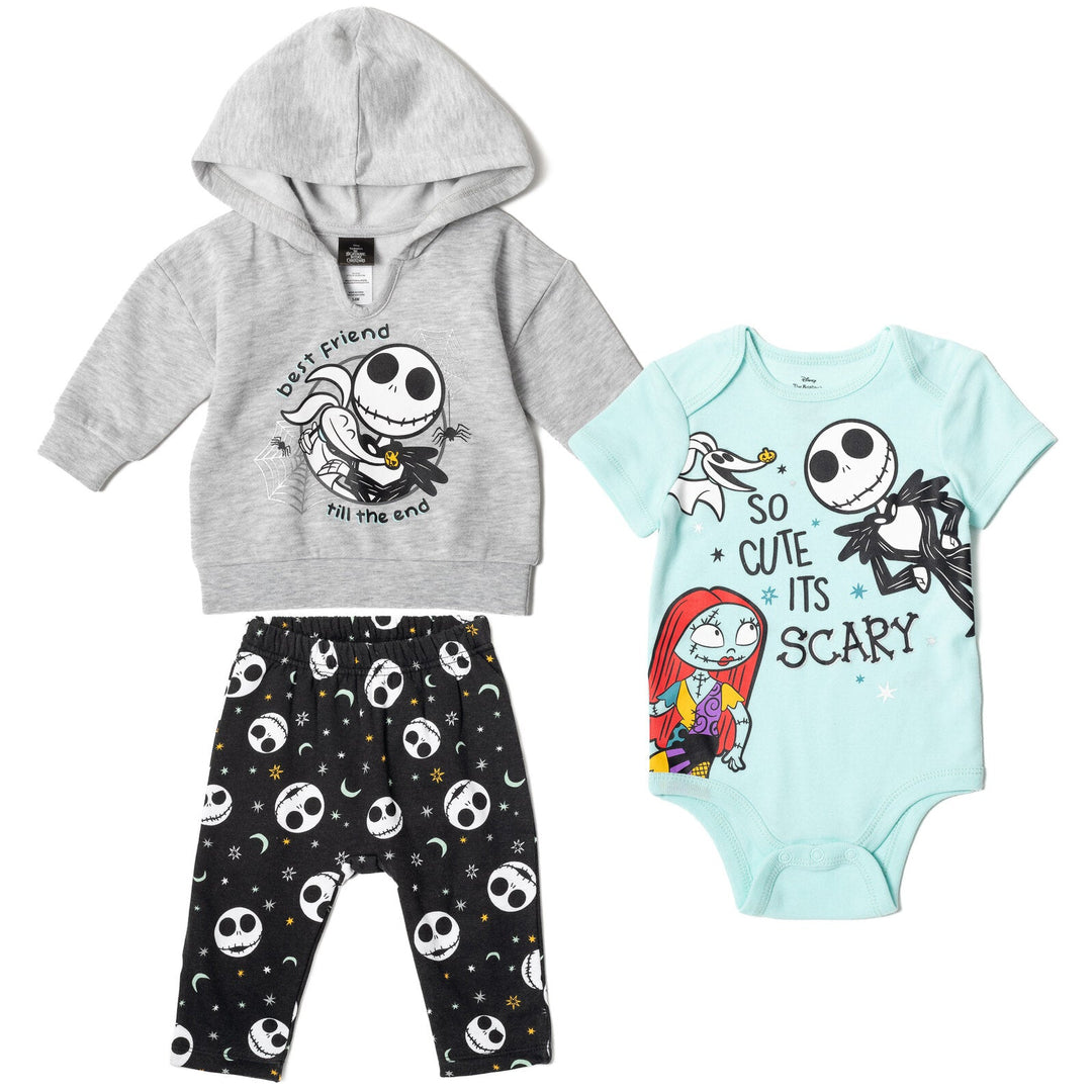 Disney Nightmare Before Christmas Fleece Pullover Hoodie Bodysuit and Pants 3 Piece Outfit Set - imagikids