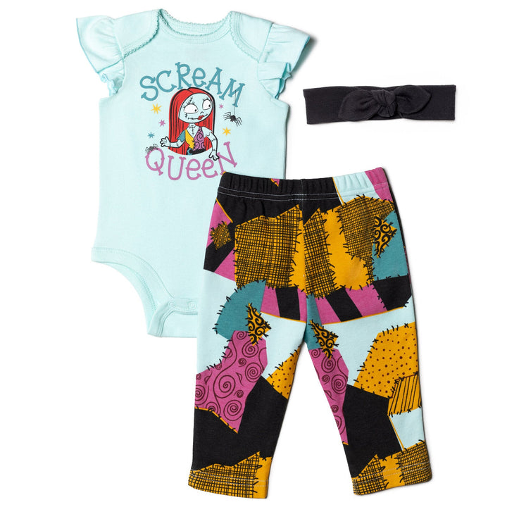 Disney Nightmare Before Christmas Sally Bodysuit Pants and Headband 3 Piece Outfit Set - imagikids