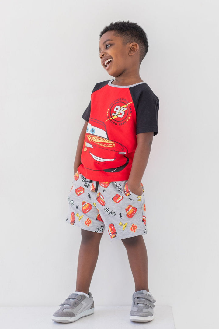 Disney Pixar Cars Lightning McQueen T-Shirt and French Terry Shorts Outfit Set - imagikids