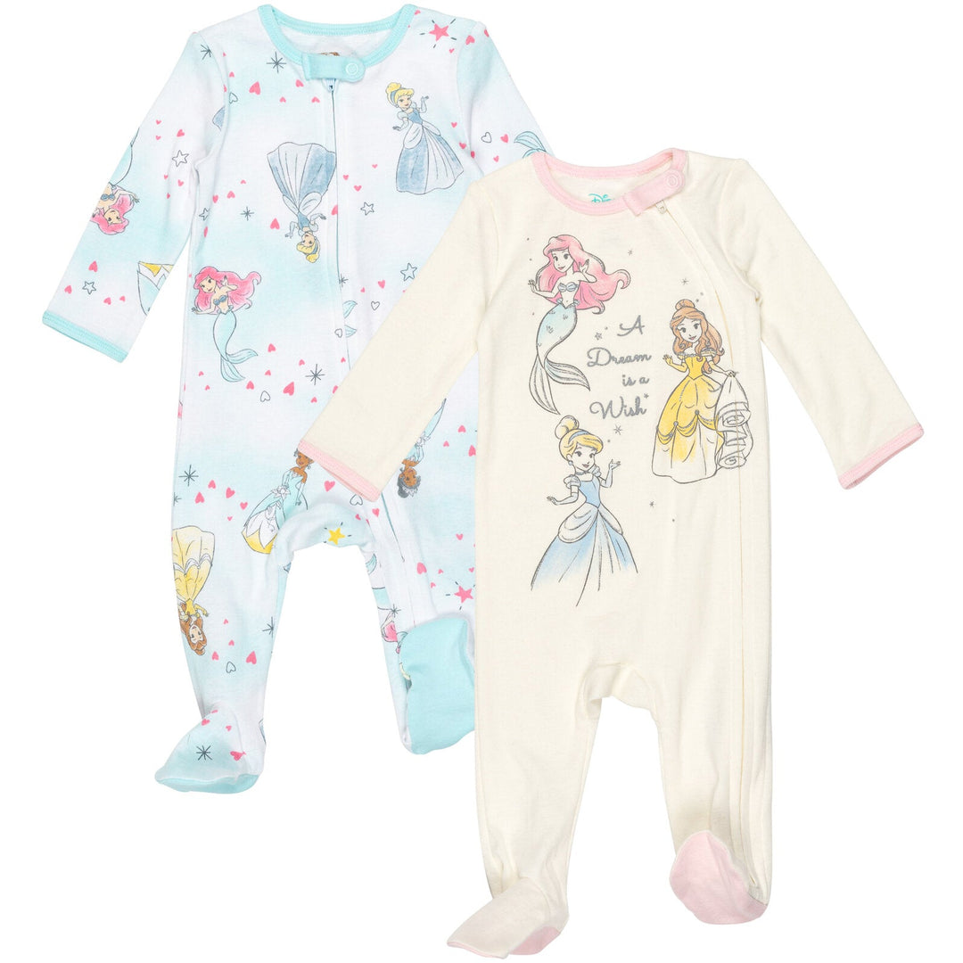 Disney Princess 2 Pack Zip Up Snap Sleep N' Play Coveralls - imagikids