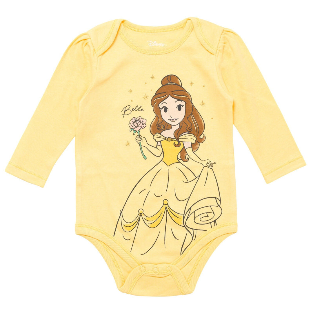 Disney Princess Ariel Belle Cinderella Rapunzel Tiana Jasmine Baby Girls 5 Pack Long Sleeves Bodysuit Newborn to Infant - imagikids