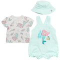 Disney Princess Ariel French Terry Short Overalls T-Shirt and Hat 3 Piece Outfit Set