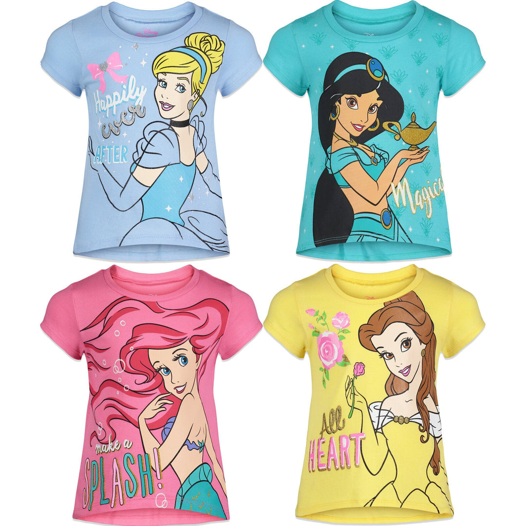 Disney Princess Belle Ariel Cinderella 4 Pack T-Shirts Infant to Big Kid - imagikids