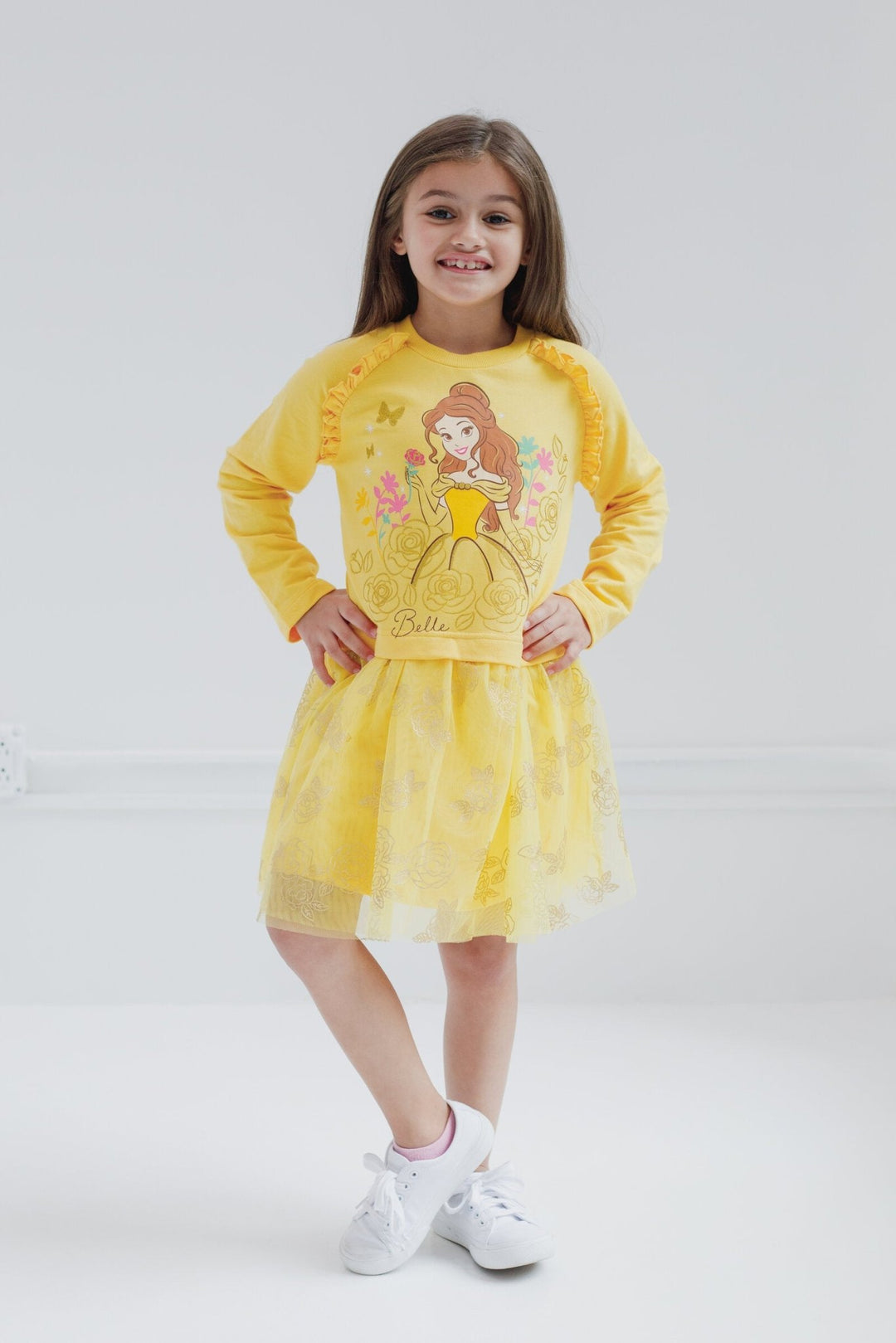 Disney Princess Belle French Terry Mesh Dress Toddler to Big Kid Disney Princess Belle French Terry Mesh Dress Toddler to Big Kid