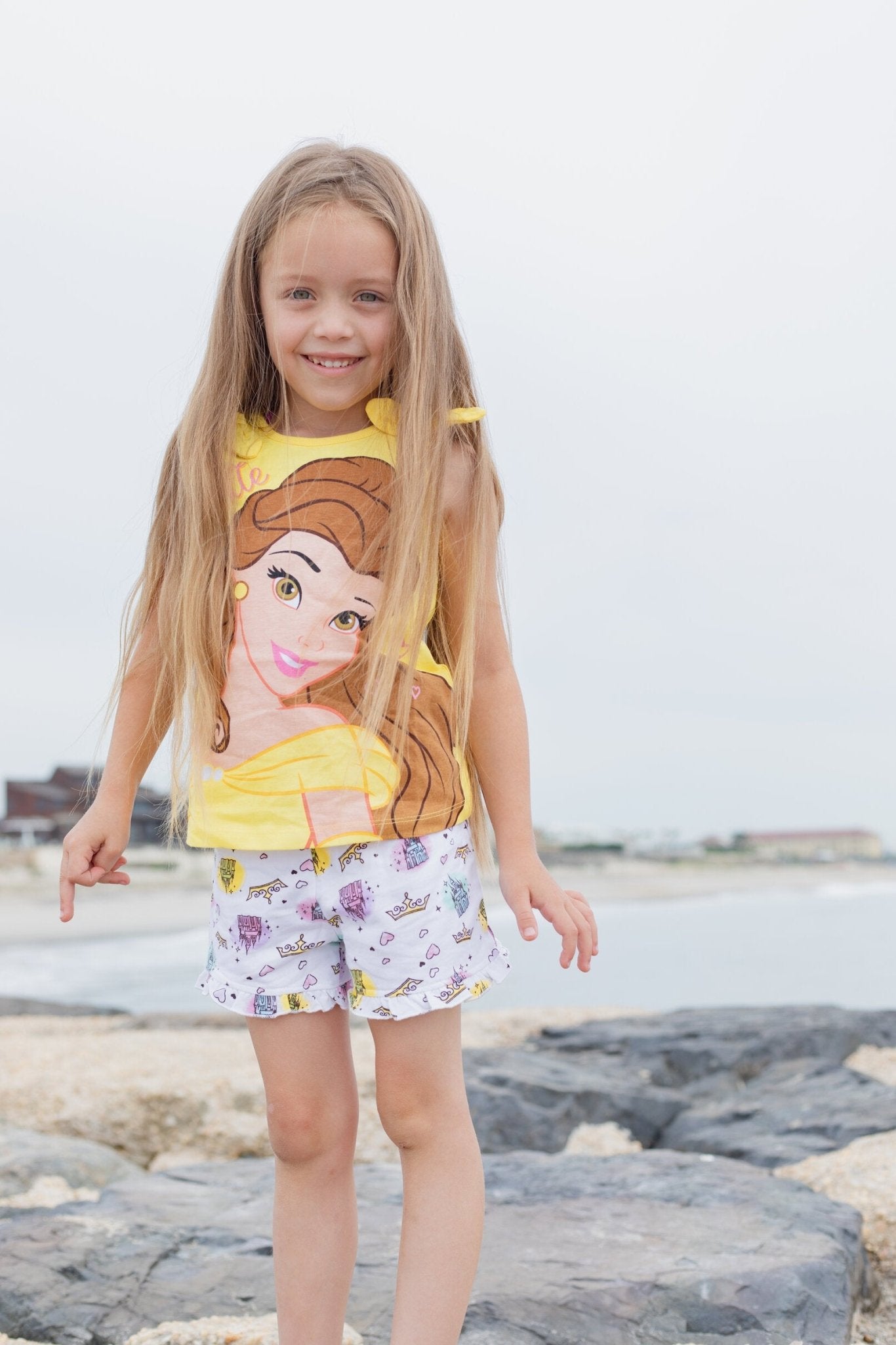 Disney Princess Belle Tank Top and French Terry Shorts Outfit Set - imagikids