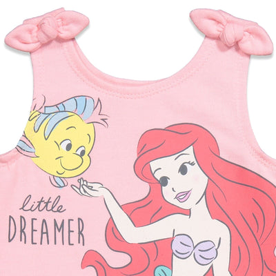 Disney Princess Princess Ariel Snap French Terry Romper T-Shirt and Headband 3 Piece Outfit Set - imagikids