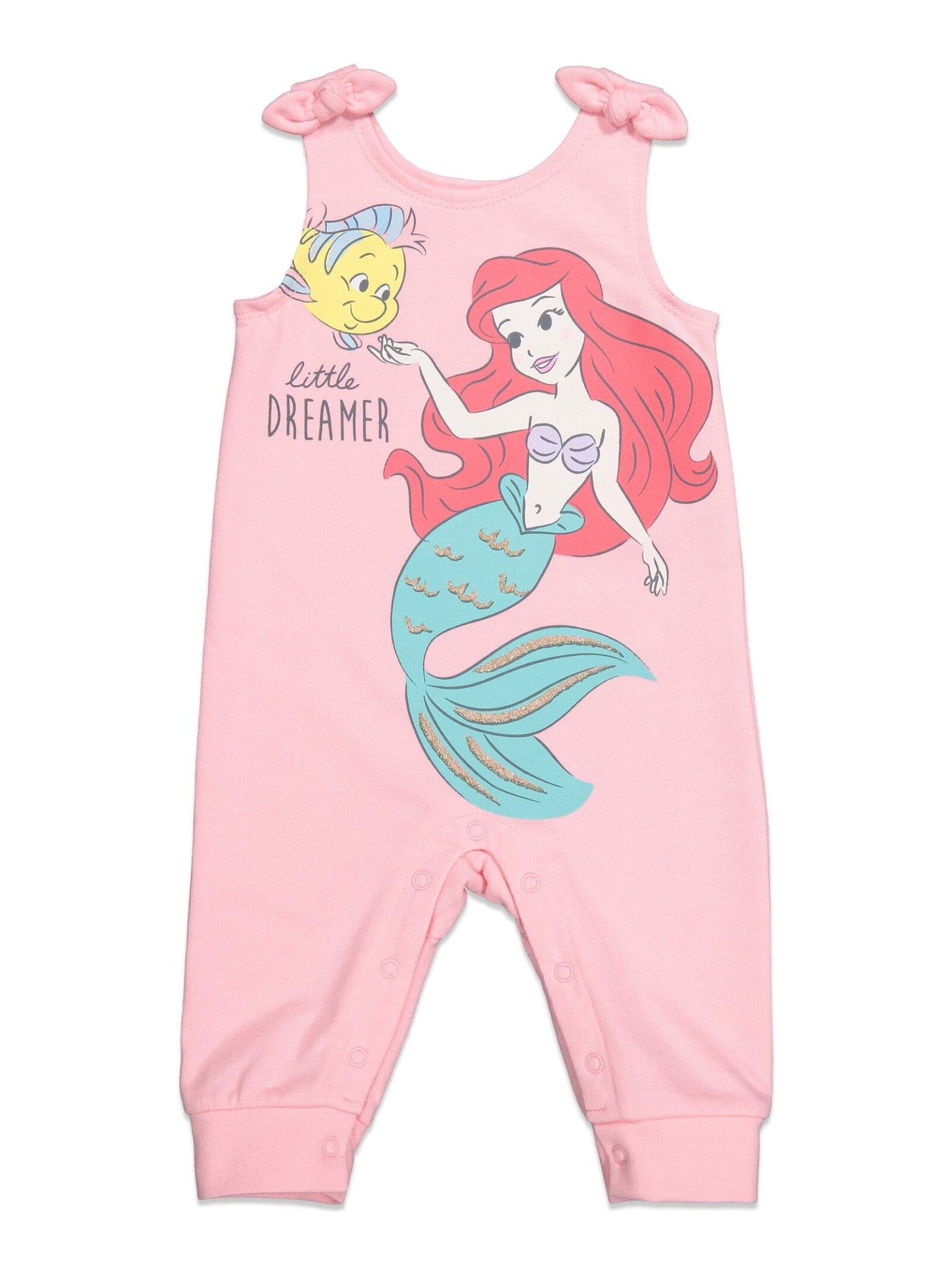 Disney Princess Princess Ariel Snap French Terry Romper T-Shirt and Headband 3 Piece Outfit Set - imagikids
