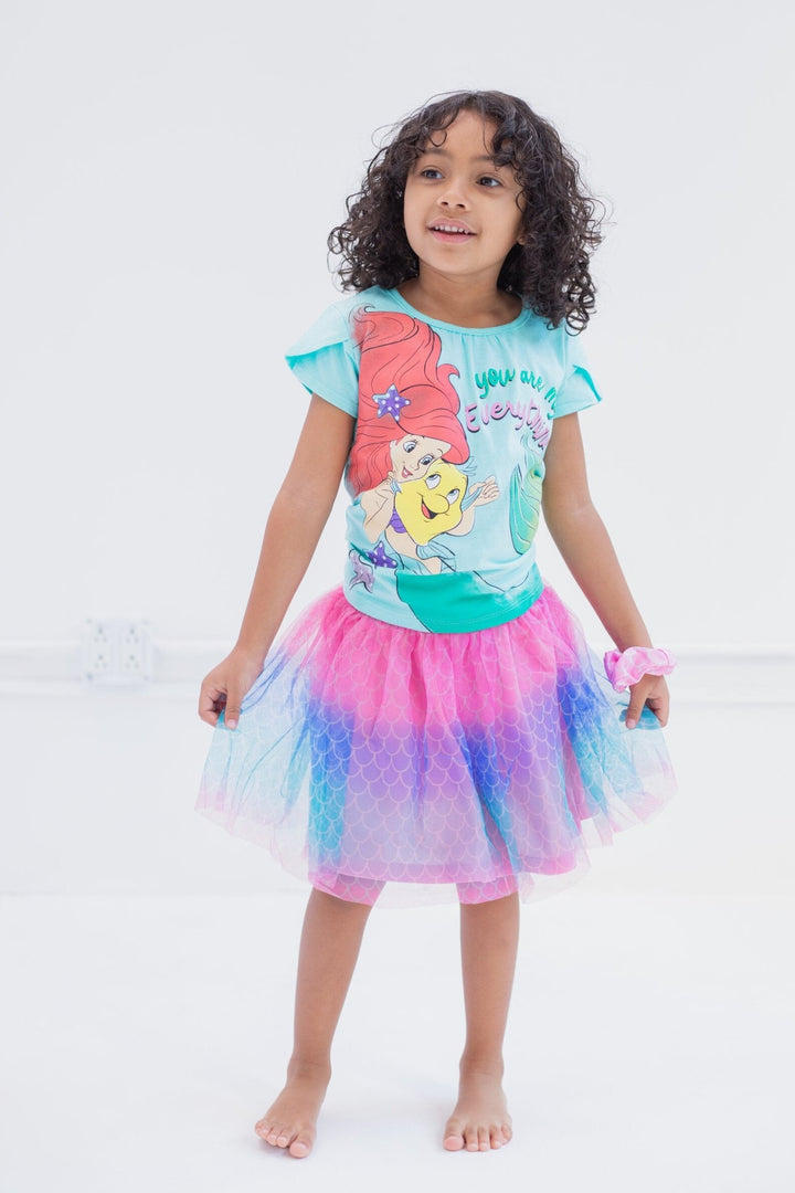 Disney Princess Princess Ariel T-Shirt Tulle Mesh Skirt and Scrunchie 3 Piece Outfit Set - imagikids