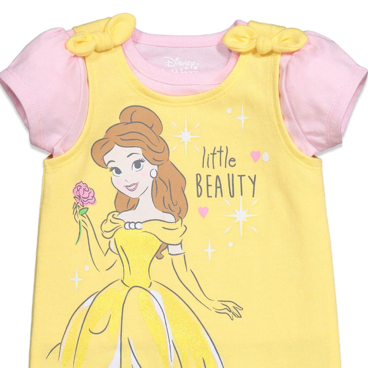 Disney Princess Princess Belle French Terry Romper T-Shirt and Headband 3 Piece Outfit Set - imagikids