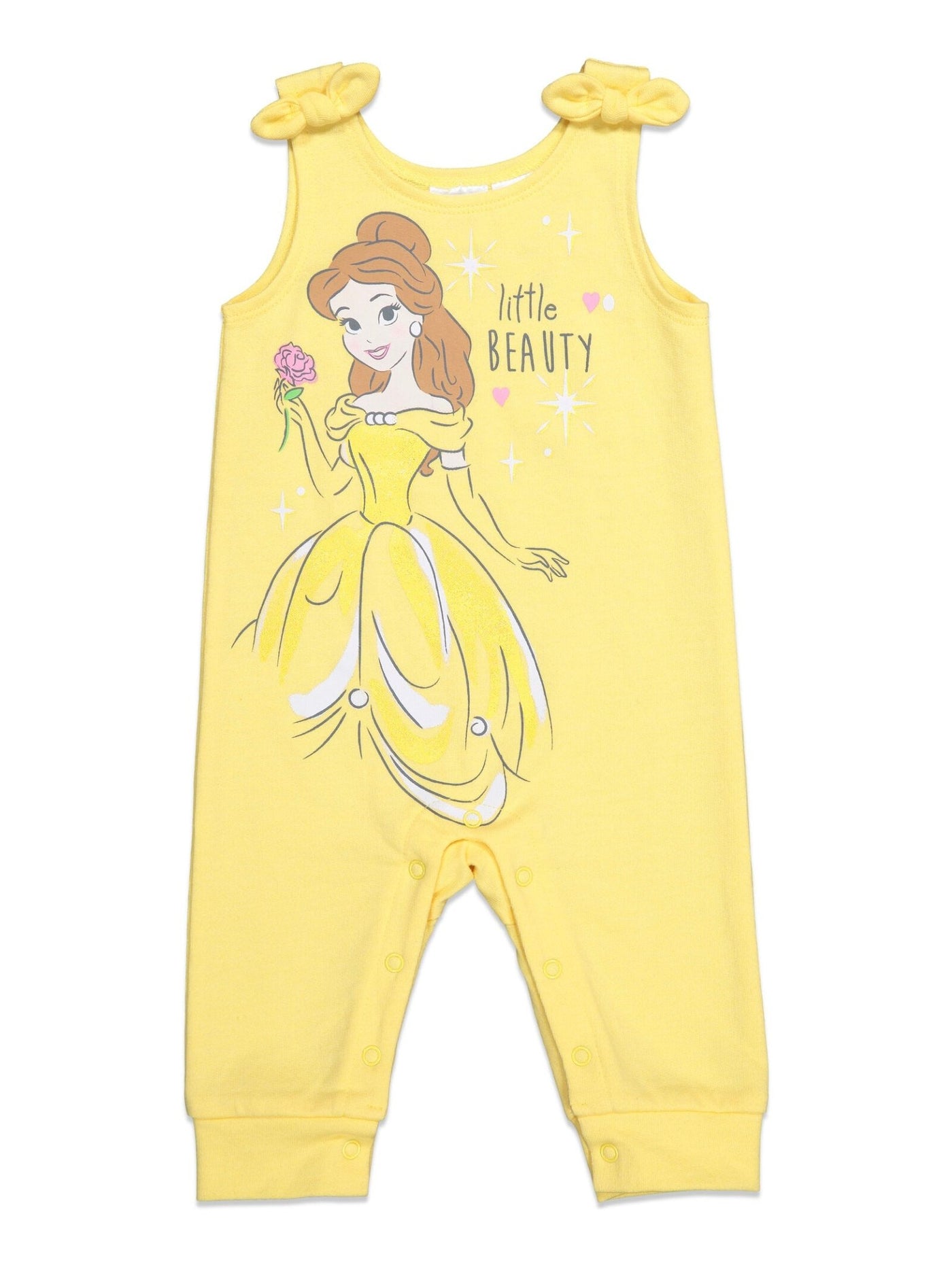 Disney Princess Princess Belle French Terry Romper T-Shirt and Headband 3 Piece Outfit Set - imagikids