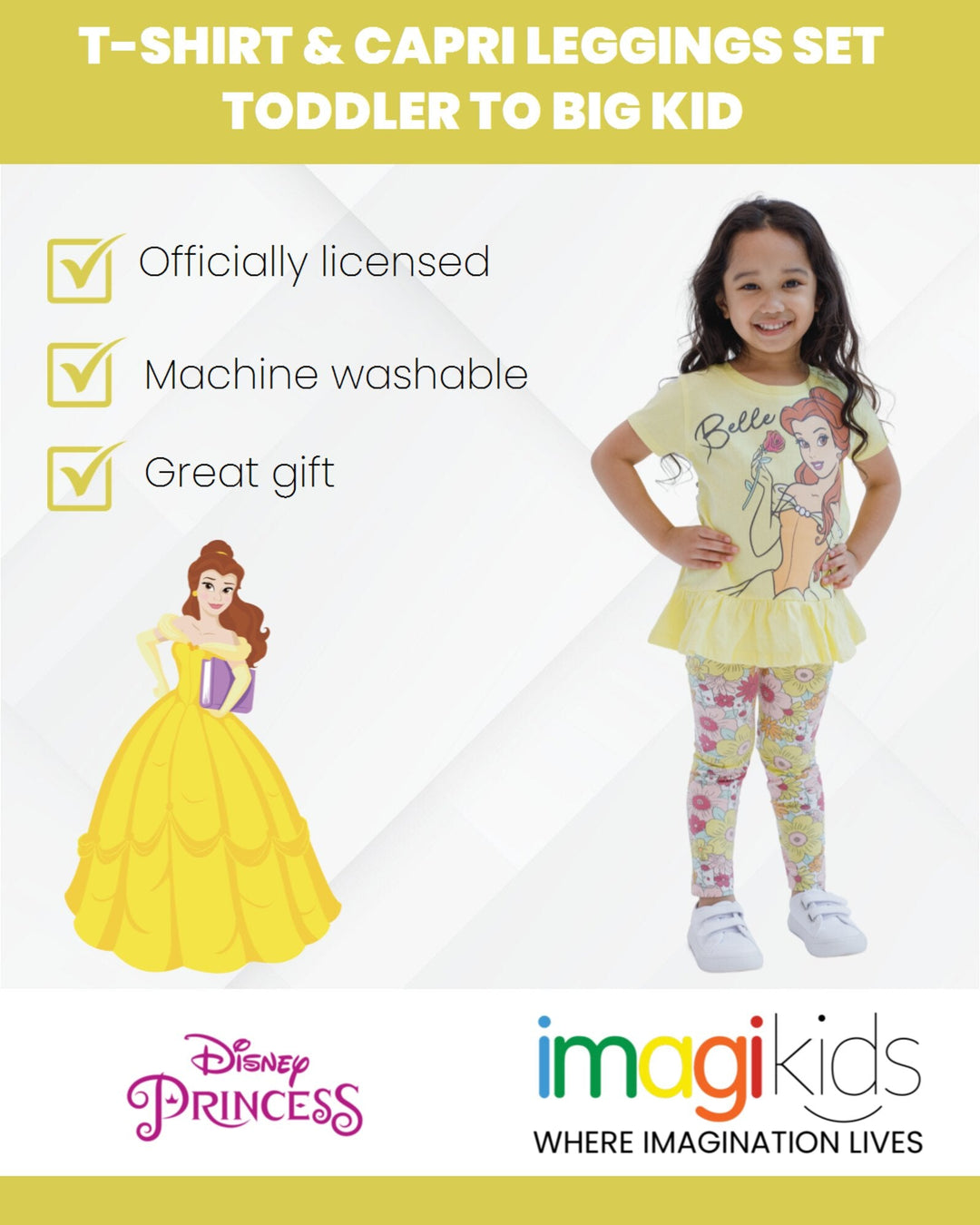 Disney Princess Princess Belle Peplum T-Shirt and Capri Leggings Outfit Set - imagikids