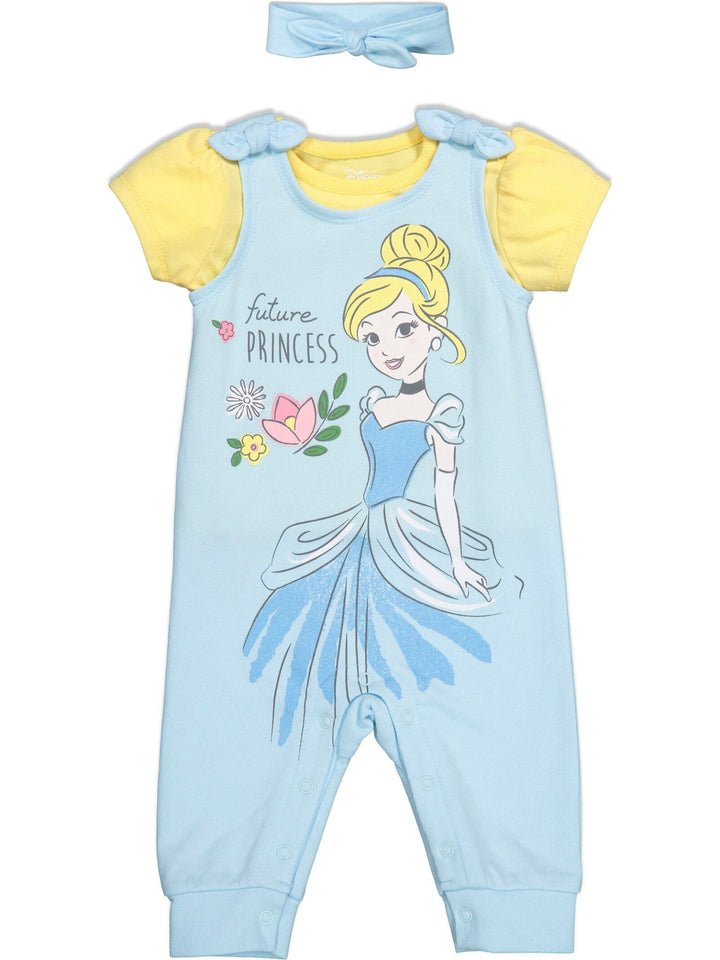 Disney Princess Princess Cinderella French Terry Snap Romper T-Shirt and Headband 3 Piece Outfit Set - imagikids