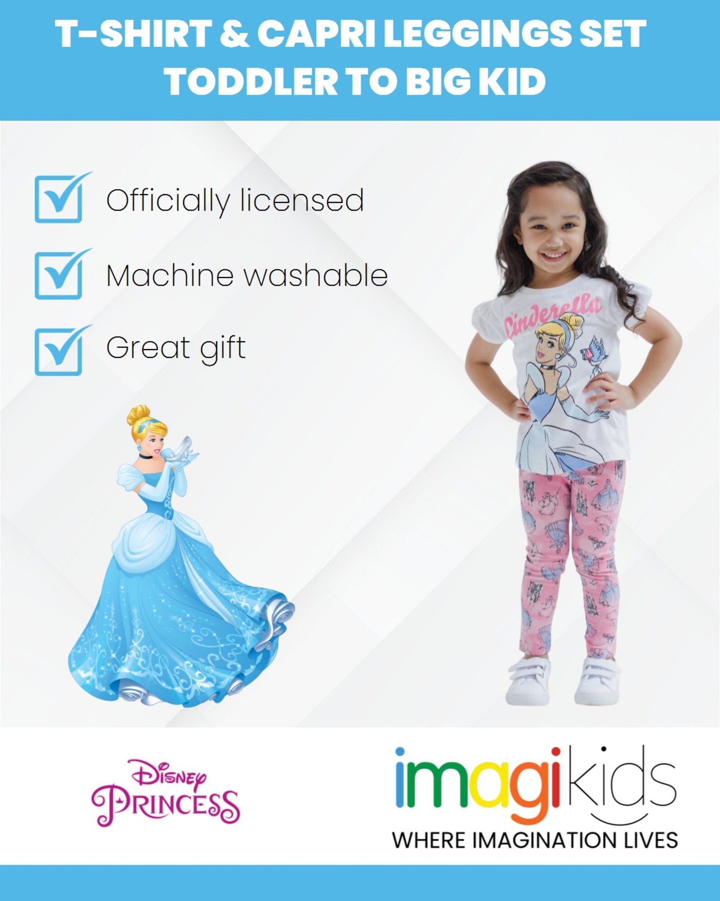 Disney Princess Princess Cinderella T-Shirt and Capri Leggings Outfit Set - imagikids