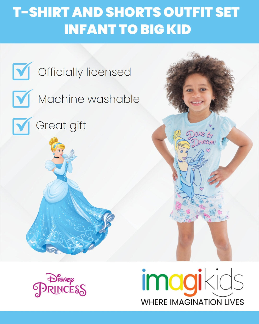 Disney Princess Princess Cinderella T-Shirt and French Terry Shorts Outfit Set - imagikids