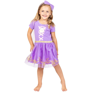 Disney Princess The Little Mermaid Moana Rapunzel Baby Girls Costume Dress and Headband Toddler to Little Kid - imagikids