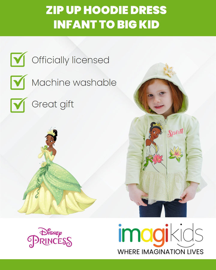 Disney Princess Tiana Fleece Zip Up Hoodie Dress - imagikids