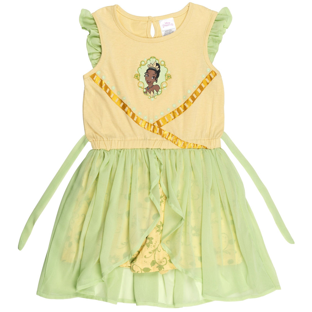 Disney Princess Tiana Metallic Print Romper With Skirt Overlay - imagikids