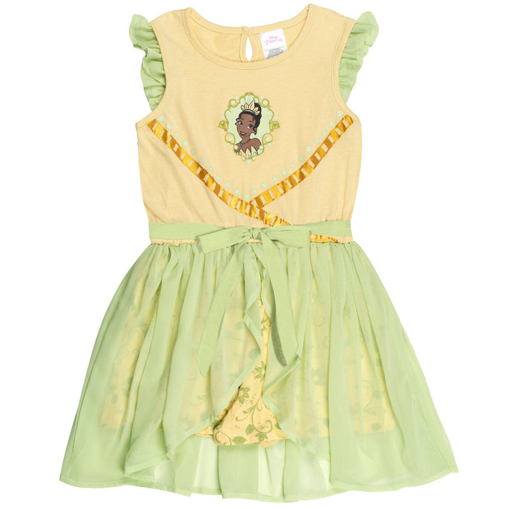 Disney Princess Tiana Metallic Print Romper With Skirt Overlay - imagikids