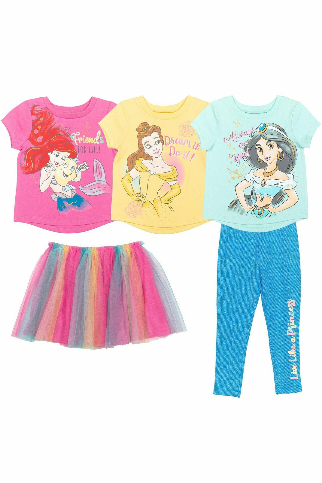 Disney Princesses 3 Piece Outfit Set: T-Shirt Legging Skirt - imagikids