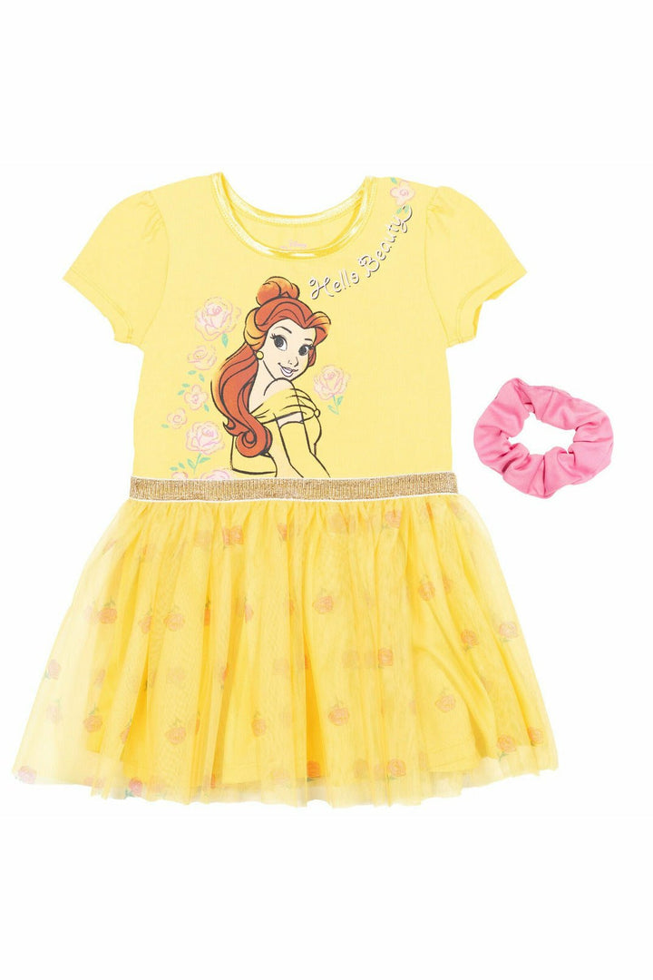 Disney Princesses Belle Tutu Short Sleeve Dress with Scrunchy - imagikids