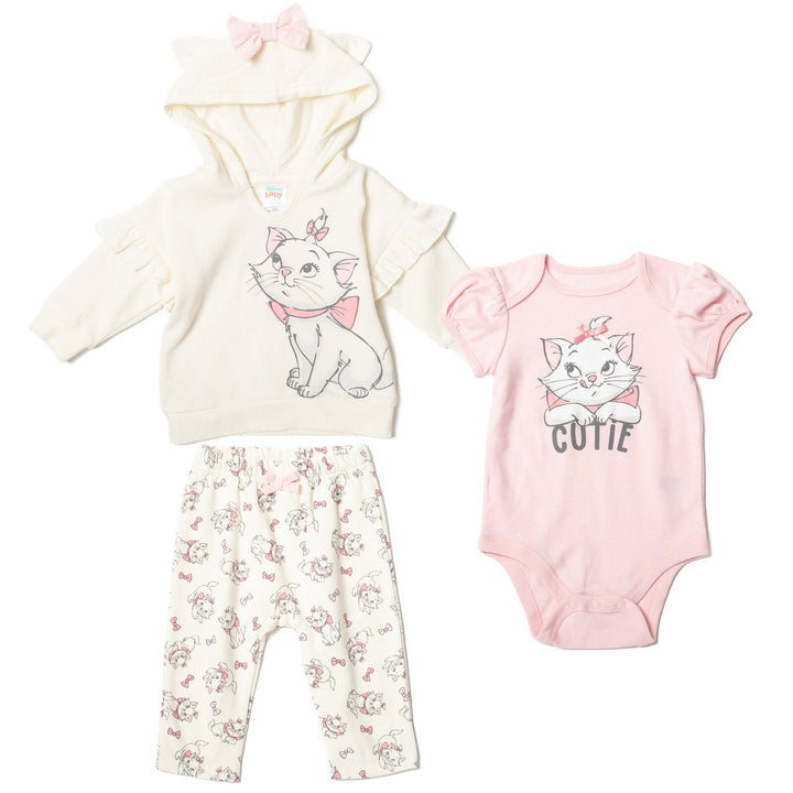 Disney The Aristocats Marie Fleece Hoodie Bodysuit and Pants 3 Piece Outfit Set - imagikids