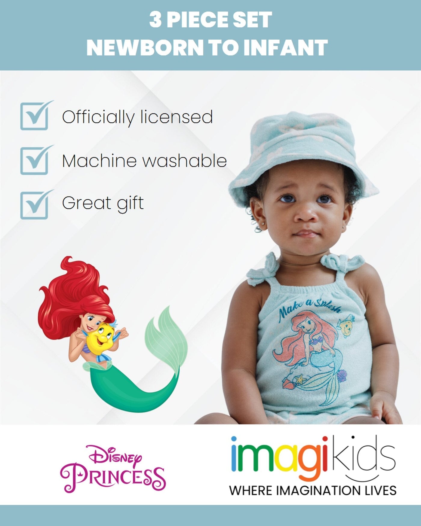 Disney The Little Mermaid Tank Top Active Retro Dolphin Shorts and Hat 3 Piece - imagikids
