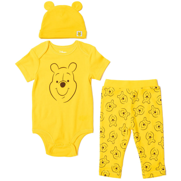 Disney Winnie the Pooh Bodysuit Pants and Hat 3 Piece Outfit Set - imagikids